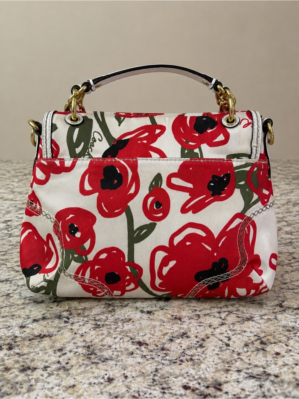 Coach Poppy 22439 Hard to Find Floral Embroidered 2 Way Crossbody Handbag Red - Picture 2 of 16